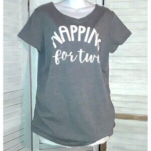 Amscan Women's Maternity T-shirt L/XL Short Sleeve Side Ruchng Napping For Two